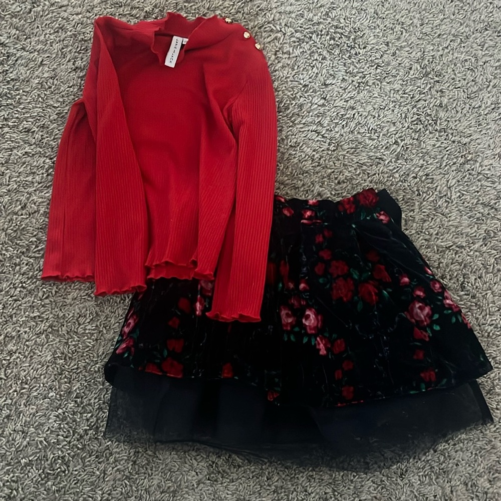 Janie and Jack girls red turtle next and floral velour and tulle skirt